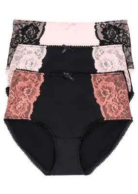 Braguitas maxi de microfibra (3 unidades) Negro-rosa